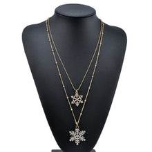 Load image into Gallery viewer, Fashion Gold Rhinestone Snowflake Pendant Necklaces Long Sweater Chain Double Layers Necklace &amp; Pendant Christmas Gift Jewerly